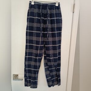 Flannel Cotton Pajama Pants, Size S, Blue Plaid